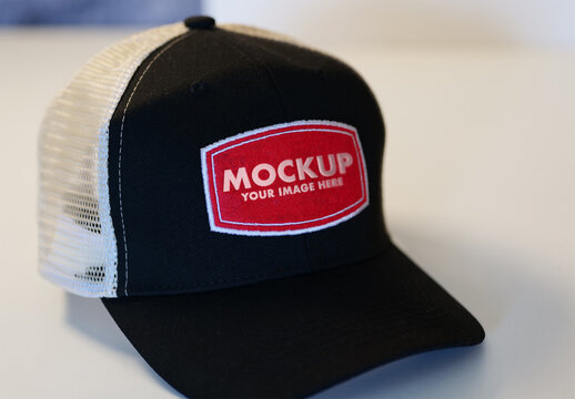 Black Trucker Cap Mockup Mesh Back