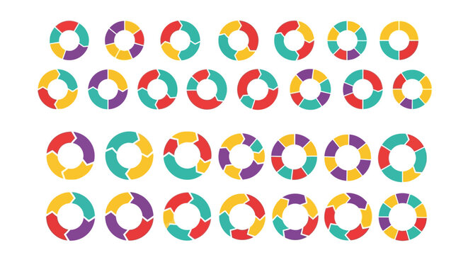 Collection of colorful circular diagrams with arrows indicating process or cyclical flow for data visualization and presentation