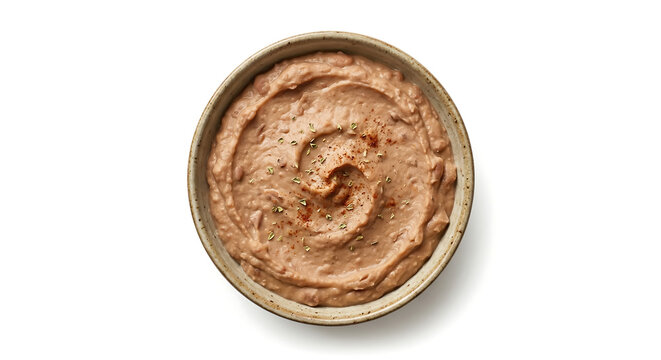Refried Beans Bowl Isolated on White Background Top View