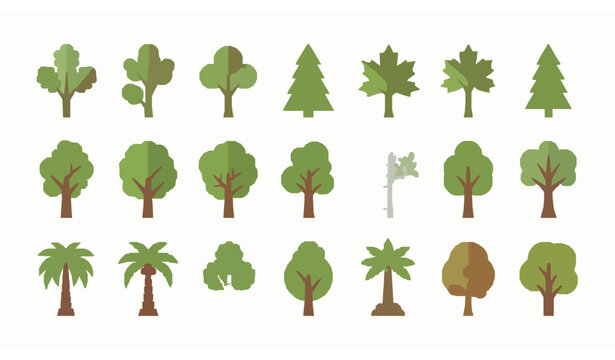 Flat tree illustration collection set with various nature trees for eco and healthy lifestyle design
