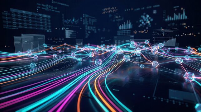 Abstract 3D rendering of big data technology and artificial intelligence neural networks.