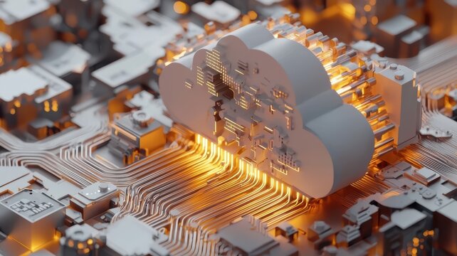Cloud resembling computer processor cloud formation takes the shape of a central processing unit evoking technological and natural fusion