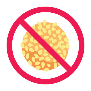 No sesame balls or onde onde sign, sesame dessert prohibited sign, do not eat sesame products symbol