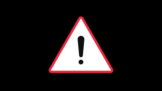 White and red warning triangle icon bounce from bottom animation alert symbol Prores Alpha Channel 4K 60fps