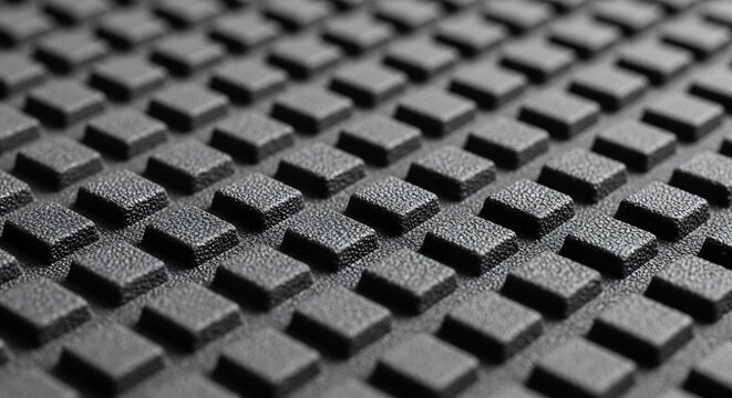 Closeup of a textured rubber surface with a repeating square pattern.