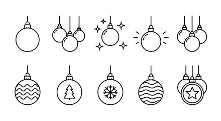 Collection of Christmas Ornaments Icons in Line Art Style for Festive Holiday Decorations © HUANG