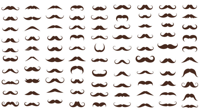 Large grid featuring many different brown moustache styles for character design and grooming inspiration on a white background.