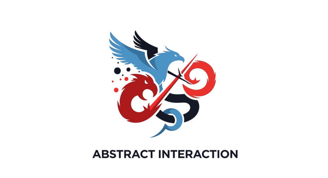 Abstract Dragon Fight Logo - Red vs Blue Creatures