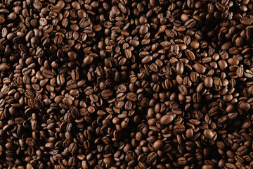 Fototapeta premium Background fresh brown Coffee beans roasted, Top view