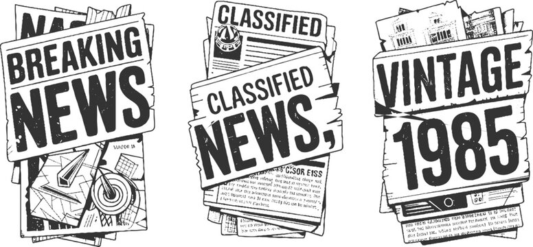 Three newspaper headlines breaking news classified news vintage 1985