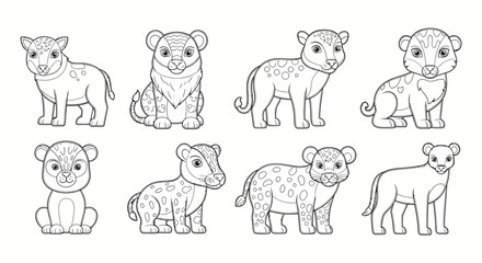 Fototapeta premium lion cub illustrations set in line art style for coloring book or kids activity