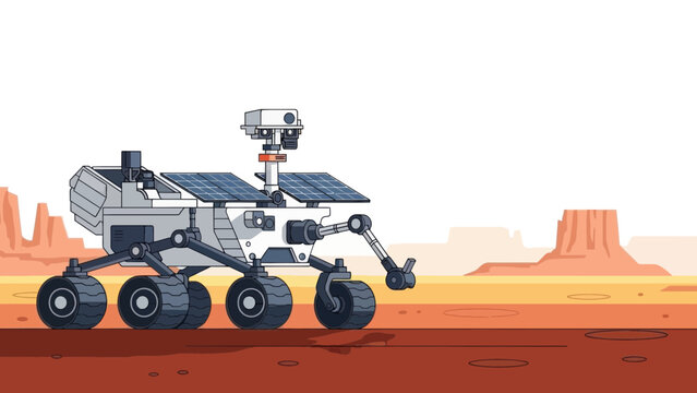 Mars Rover Exploring Red Planet Terrain