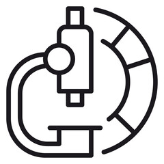 Microscope Vector Icon Illustration: A minimalist black line art symbol of laboratory equipment for scientific research, biology, chemistry, and medical analysis, isolated on white background. © Shahbaz