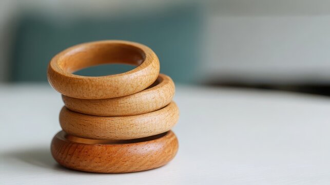 Handcrafted Stack of Natural Hardwood Rings