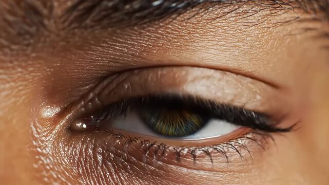 Extreme closeup of human eye with blue and yellow iris detail