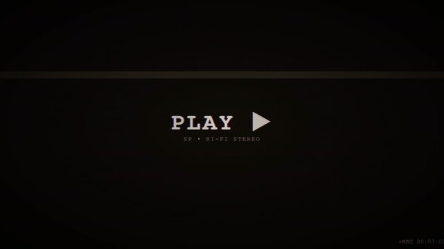 Retro style PLAY  VHS tape playing displaying a play button and battery icon, Suitable for multimedia websites , 4k prores videos.