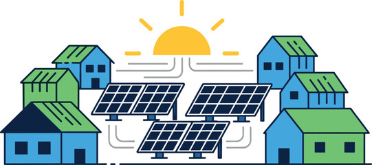 Fototapeta premium A sustainable neighborhood with solar panels on transparent background