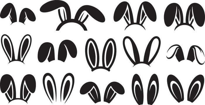 Collection of black and white bunny ear headbands and silhouettes bunny ears rabbit ears