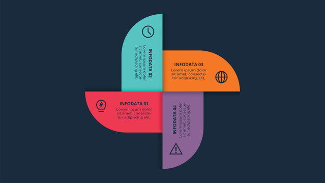 Visual Strategy concept for infographic with 4 steps, options, parts or processes. Template for web on a black background.