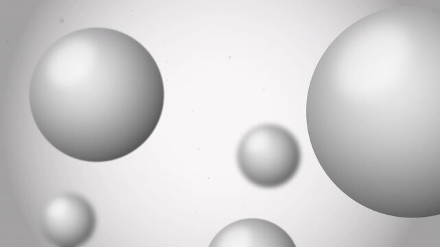 Animated grey 3D spheres floating on soft grey gradient background. Abstract bubble motion loop for video, social media, 4K