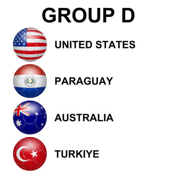 Table composed of balls and the flags of the participating nations