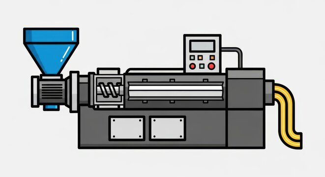 Industrial plastic extrusion machine processes raw materials into a continuous profile.