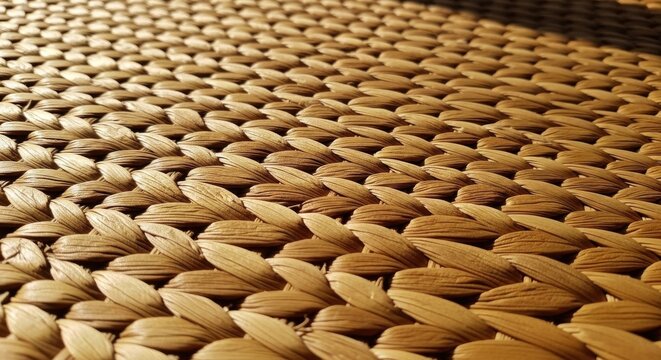 Close up of woven straw matting with a natural gradient texture