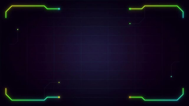 Abstract neon lines and glowing frames move set against a dark digital backdrop