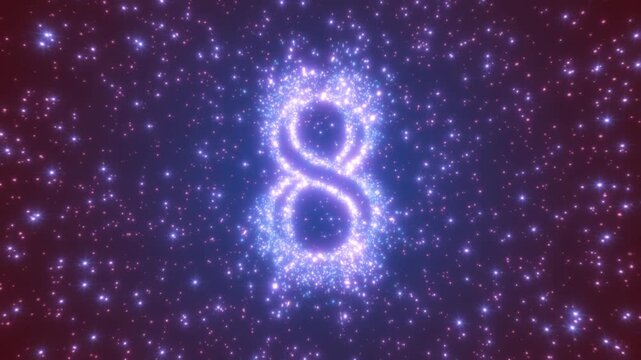 Glowing blue 10 to 1 countdown timer made of sparkling space particles. A perfect cosmic intro for New Year celebrations, awards, night parties