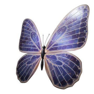 A beautifully detailed blue morpho butterfly with iridescent wings spread wide isolated on transparent background