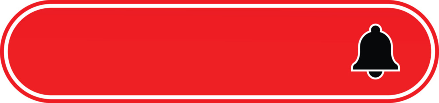 red notification bell icon with white outline on rounded rectangle button vector illustration