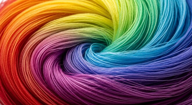 Vibrant Rainbow Swirl of Threads Close-up Macro Shot.