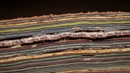 Fototapeta premium Close-up of layered rock formations with varying colors and textures