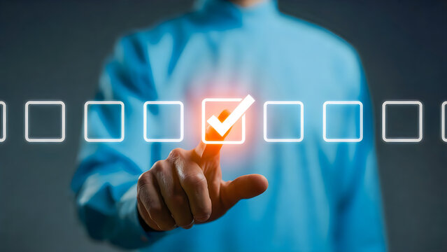 Businessman selecting check box on digital interface