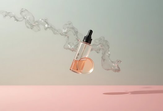 Ethereal droplet of serene skincare elixir floating in mid-air. vape bottle mockup