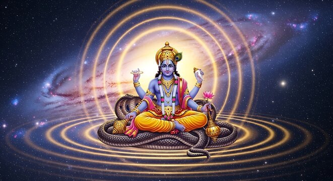 Hindu deity meditating in space.