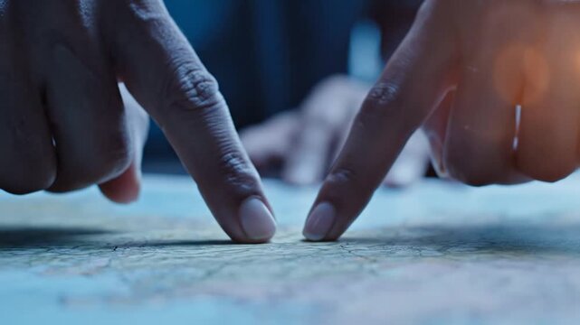 Close up of fingers pointing map.