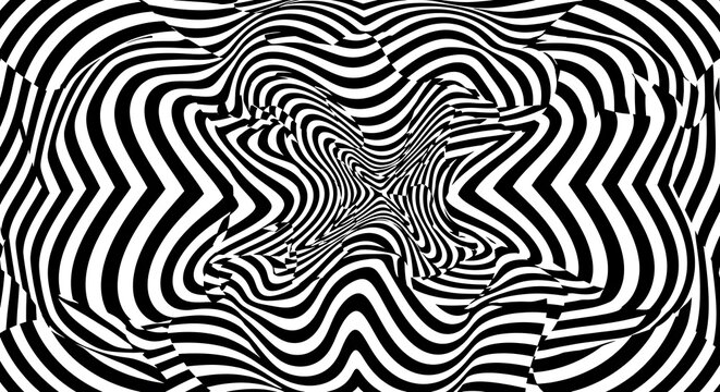 Black and White Distorted Wavy Lines Optical Illusion.