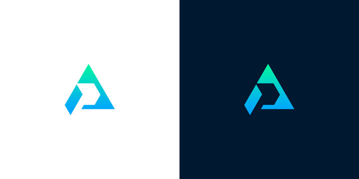 Abstract letter A logo with a subtle arrow inside, signifying progress and direction, presented on white and dark backgrounds