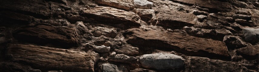 Fototapeta premium Rustic stone wall texture with rough surface and natural lighting