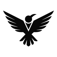 Fototapeta premium Stylized black silhouette of a bird with outstretched wings isolated on a white background