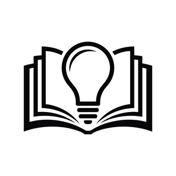 Stylized graphic representation of an open book with a glowing light bulb emerging from its pages symbolizing knowledge and new ideas