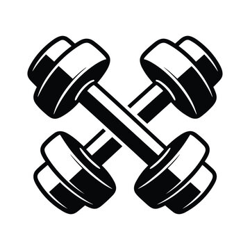 Vector illustration of two black crossed dumbbells isolated on a transparent background for fitness and weightlifting