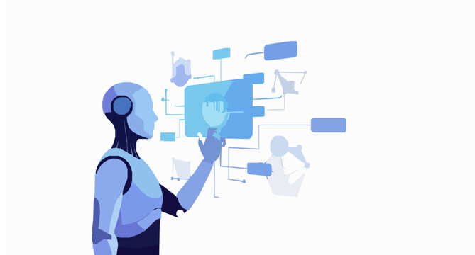 Futuristic robot interacting with big data network vector AI technology and machine learning concept