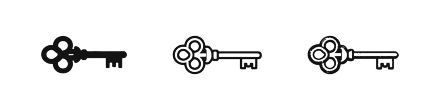 Classic ornate key icons with three different artistic styles
