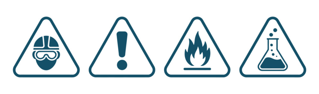 Biohazard warning icon set radiation skull and crossbones flammable chemical hazard high voltage explosive exclamation mark safety symbols collection vector