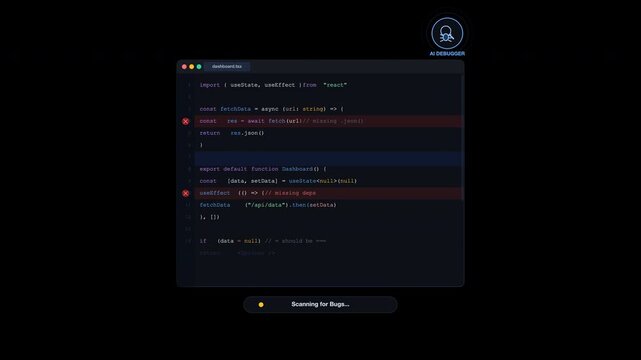 Code in dark ide, debugger shows errors. Suitable for tech blogs, educational material, coding tutorials, software developer presentations.