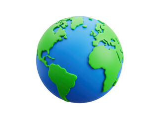 Obraz premium 3D Earth Globe Render Stylized Planet World Map for Ecology Sustainability Travel and Global Business Icon isolated on transparent background