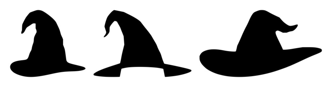 Wizard hat set with a minimalist black silhouette design featuring magic, fantasy, sorcery with mystery and enchantment