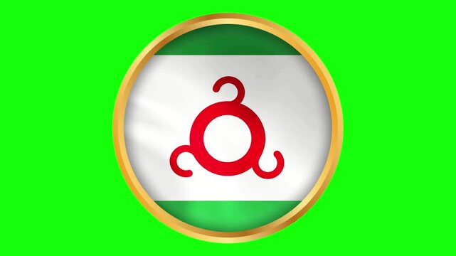 Ingushetia Round Framed Regional Wavy Flag. Circular Blowing Flag of Ingushetia with Gold Frame